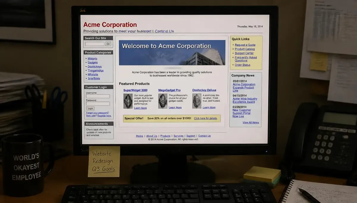 Écran d'ordinateur affichant un ancien site web à rafraîchir
